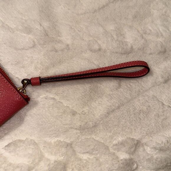 COACH Coral Gold Tone Zip Leather Wristlet Wallet - Picture 11 of 11